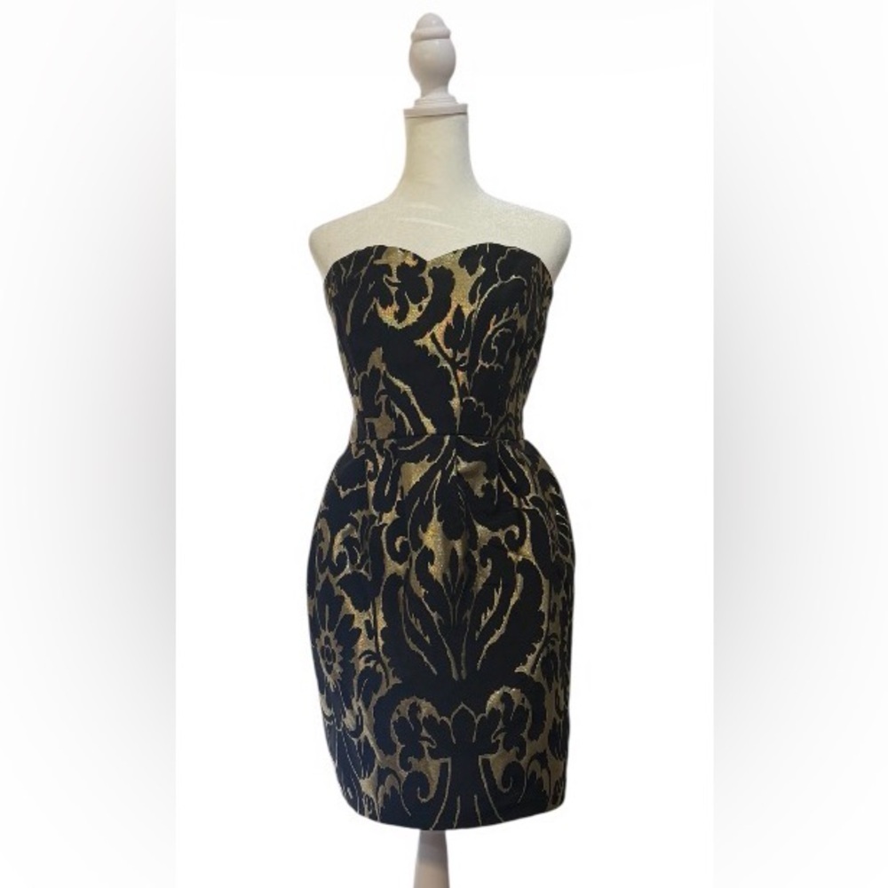 H&M Strapless Black & Gold Brocade Sheath Dress. Size 14. Formal. Cocktail. Prom